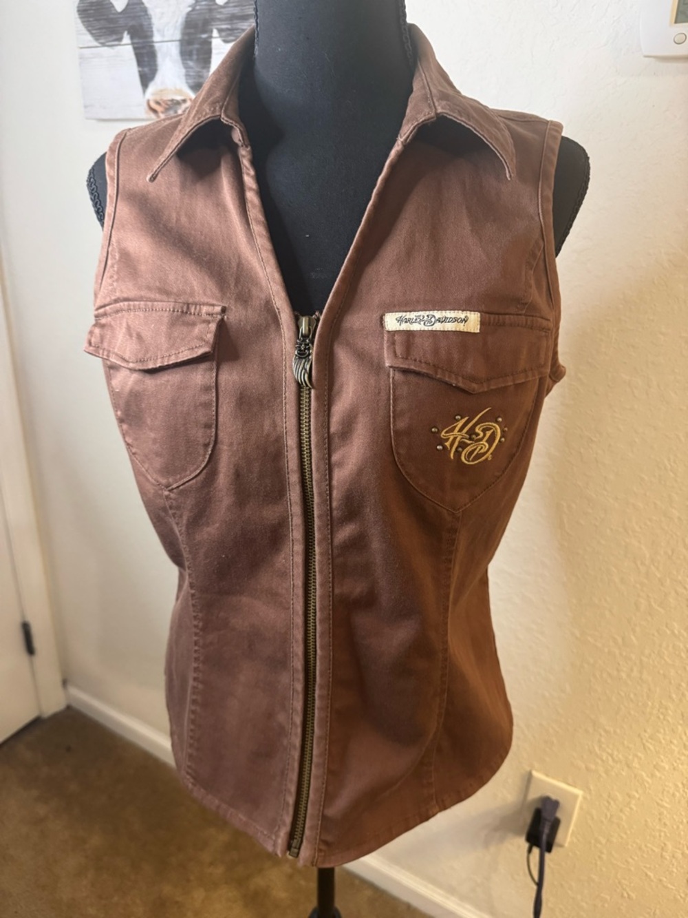Harley-Davidson Brown Vest with Gold Embroidered Logo